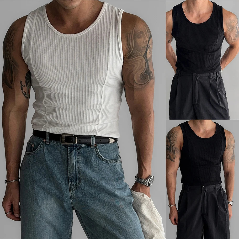 Threebooy  Mens Ribbed Sleeveless Tank Top  Activewear Fitness Sports Bodybuilding Vest Top