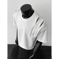 Threebooy  T shirt men O Neck Zip Detail StreetweaR T-Shirt Trendy Urban Hip Hop Style Casual Tee Top Fashion Graphic Crewneck Slim Fit