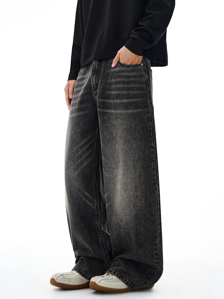 Threebooy American Classic Jeans Men's Autumn Wash Cotton Casual Loose Wide-leg Denim Pants Vintage High Street Y2K Trousers