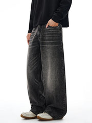 Threebooy American Classic Jeans Men's Autumn Wash Cotton Casual Loose Wide-leg Denim Pants Vintage High Street Y2K Trousers