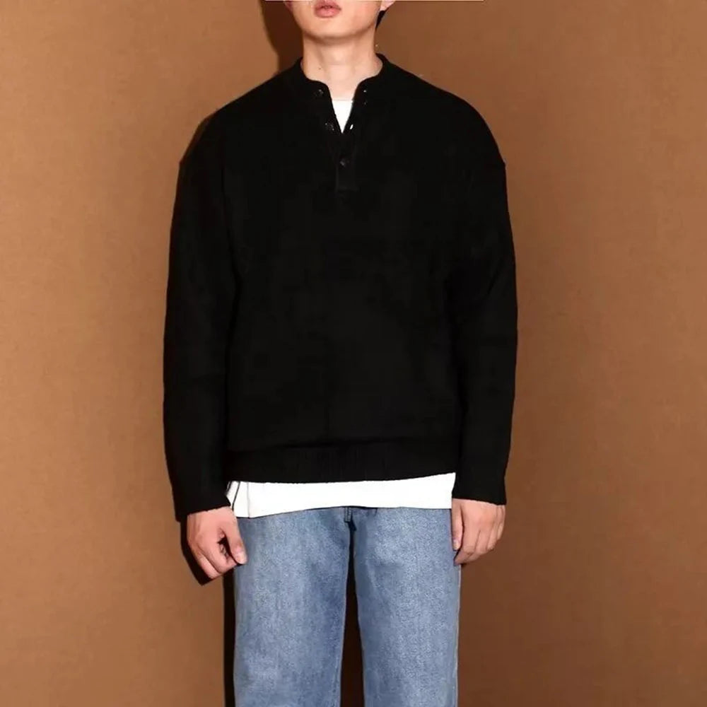 Threebooy Mens Sweater British Casual Inner Wear Knitted Sweater Fashion Elegant Youth Campus Solid Color Long-Sleeve Top Men'S Clothing