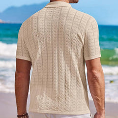 Threebooy Summer New Trend Men Fashion Polo Shirt Luxury Hollow Out Knit T-shirt American Style Textured Short Sleeve Casual Cardigan Tops
