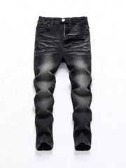 Threebooy  1 Piece of Men's Four-Season Snowflake Washed Fashion Jeans, Stretch Slim Fit Light Gray Dark Black Casual Denim Pants, Normcore and Fashionable, Suitable for Everyday Wear