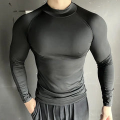 Threebooy  Sports Tights Long-sleeved Running Track Field Basketball Training Wear High-neck Tops Quick-dry Breathable Fitness Clothing