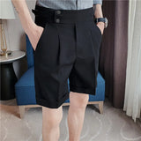 Threebooy  Korean Fashion Shorts Men Streetwear Pleated Shorts Knee Length Work Bottoms Summer Streetwear Cool Bermudas Male Slim Fit