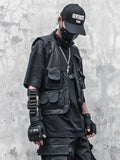 Threebooy  Techwear Black Cargo Biker Vest Without Sleeve Tank Tops Men Sleeveless Top Men  Clothing Japanese Streetwear Hip Hop