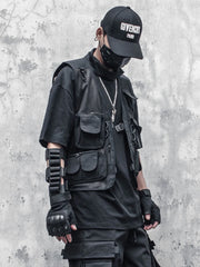 Threebooy  Techwear Black Cargo Biker Vest Without Sleeve Tank Tops Men Sleeveless Top Men  Clothing Japanese Streetwear Hip Hop