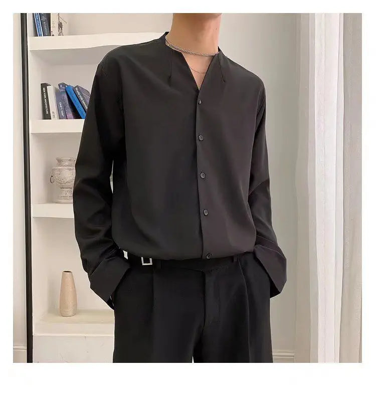Threebooy 2025 New Retro V-neck Shirt Temperament Solid Color Long-sleeved Drooping White Shirt Korean Loose Trendy Top Aesthetic Chic