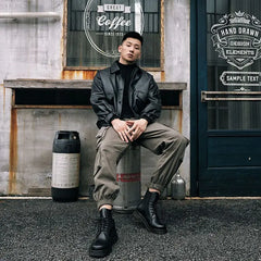 Threebooy  Safari Style Streetwear Cargo Pants Elastic Band Chic Straight Loose Men Autumn Winter All-match Pockets Casual Fashion Trousers