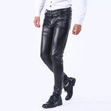 Threebooy Men's Leather Pants Spring Autumn Slim Fit Elastic Style Male Fashion PU Leather Trousers Moto Pants Solid Color Casual Bottoms