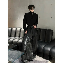 Threebooy American Retro Shoulder Pad Short Leather Jacket Men's Spring Deconstruction High-end Fashion Trend Vintage Motorcycle Jacket
