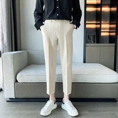 Threebooy  Korean Style Ankle Length Spring Men Dress Pants Stretched Simple Slim Fit Casual Office Trousers Formal Wear Hot Sale 36