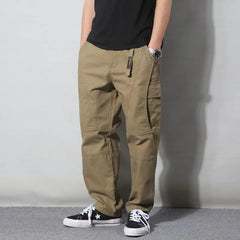 Threebooy  Spring Autumn Fashion Elastic Waist Drawstring Men's Clothing Loose Solid Trend Korean Pockets Straight Simplicity Cargo Pants