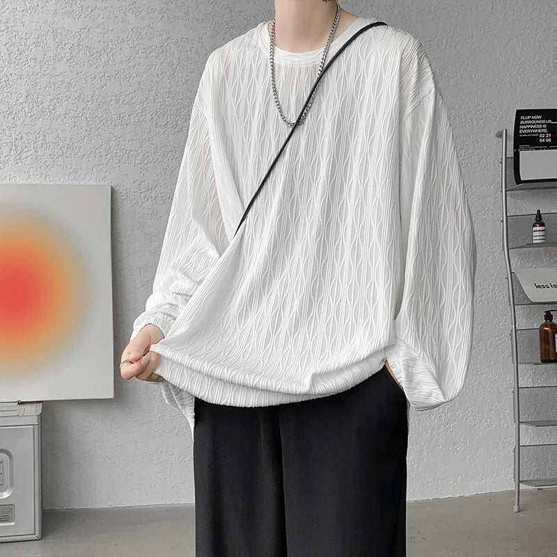 Threebooy  Autumn New High Quality T-shirt For Men Hip Hop Long Sleeve Fashion Luxury Tops Korean Casual Solid Color Male Loose Tees