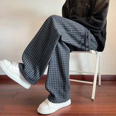 Threebooy Autumn Woolen Pants Men Oversized Fashion Retro Plaid Pants Men Streetwear Hip-hop Loose Wide Leg Pants Mens Vintage Trousers