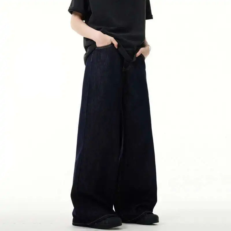 Threebooy  Simple Men's Denim Pants Vintage Washing Wide Leg Loose Jeans Casual Straight American Style Male Trousers New 2025