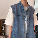 Threebooy Denim Sleeveless Jacket Men Fashion Oversized Harajuku Denim Jeans Casual Jeans Waistcoat Cowboy Hip Hop Streetwear Clothing