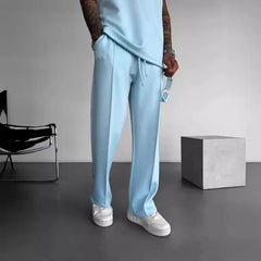 Threebooy  New European and American Men's Four-season Loose Straight-leg Sports Casual Trousers Hit Suit Pants