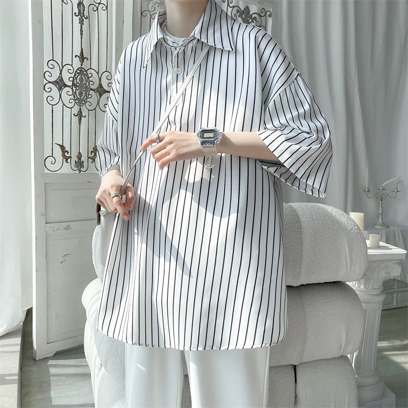 Threebooy Told Tale Male Simple Stripe Polo Shirt Men Clothing Loose Casual Men's Shirts Summer Male Short Sleeve Shirts Pullover