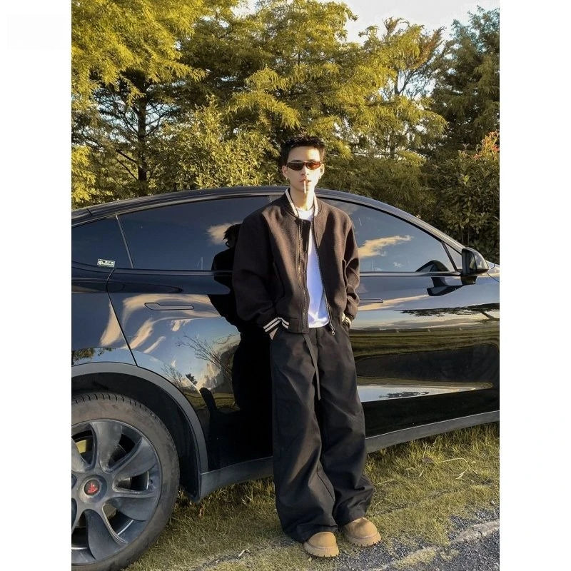Threebooy Autumn Winter American Baseball Jacket High Street Men's Korean Casual Loose Baseball Uniform Woolen Jacket Cityboy Streetwear
