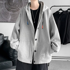 Threebooy Hoodie Cardigan Spring Autumn Men's Hooded Sweatshirt Solid Color Classic Jackets Outerwear Clothing Male Loose Coat Large Hoode