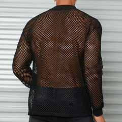 Threebooy Mens Sexy Fishnet See Through T-Shirt Long Sleeve Transparent Tshirt Homme Punk Gothic Nightclub Prom T Shirt For Men Camisetas