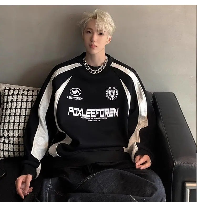 Threebooy American Retro Shirt Hip Hop Color-blocking Heavy Sweatshirt Men 2025 New Teen Casual Sports Jacket Autumn Handsome Top