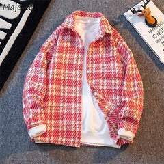 Plaid Jackets Men American Vintage Outwear Long Sleeve Designs All-match Youthful Vitality Handsome Coats Streetwear Newest Ins