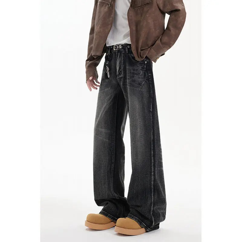 Threebooy  Men Jeans NEW Washed Bootcut Jeans Streetwear Urban Denim Trousers Casual  Vintage Hip Hop Pants Retro Fashion Style Y2K