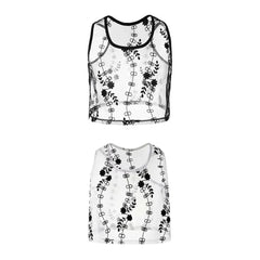 Threebooy Mens Short Vest Transparent Sexy Flower Pattern Vest See-Through Sexy Clothing Breathable Mesh Sleeveless Vest Lgbt Gay Boys