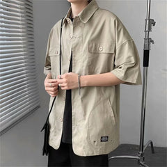 Threebooy Mens Cotton Military Cargo Shirts Casual Dress Short Sleeve Work Streetwear Blouses