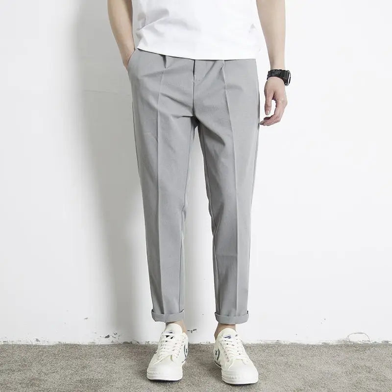 Threebooy  Korean Summer New Vintage Casual Versatile Straight Suit Pants Men Solid Button Zipper Pockets Patchwork Loose Business Trousers