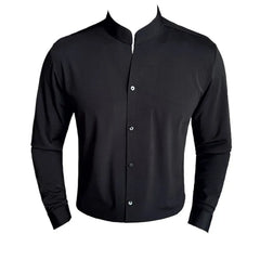 Threebooy  New Chinese Style Standing Collar Long Sleeved Shirt with High-end Feel High Elasticity and No Trace Standing Collar Shirt