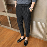 Threebooy Men Striped Suit Pants Autumn New Slim Fit Dress Pants High Quality Men Formal Business Office Groom Wedding Trousers 28-36