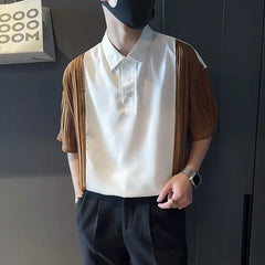 Threebooy  Spliced contrasting Shirt Men's Trendy Brand Slim Short-sleeved Shirt Men's Summer Trendy Casual Versatile Tops