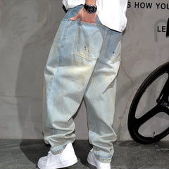 Threebooy  Japanese Streetwear Light Blue Cargo Jeans Men'S Clothing Harajuku Paint Point High Quality Denim Pants Korean Baggy Trousers