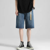 Threebooy Summer Men's Loose Denim Shorts Fashion Belt Street Boy Casual Baggy Five-point Pants All-match Casual Shorts