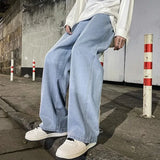 Threebooy Korean Fashion Loose Men Jeans Classic Straight Straight Baggy Wide Leg Trousers Casual Street Hip Hop Pants Black Grey Blue