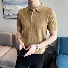 Threebooy  Fashion Slim Fit Men Knit Polo Shirt Short Sleeve Summer Thin Shirts Business T-Shirt Male Polo Shirt High Quality S-3XL