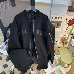 Threebooy American Casual Jacket Vintage Letter Embroidery Bomber Jacket Men's Spring Autumn High Street Vibe Casual Baseball Uniform Coat