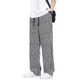 Threebooy Korean Version Streetwear Fashion Men Stripe Wide Leg Pants Summer Male Harajuku Loose Casual Elastic Waist Straight Trousers
