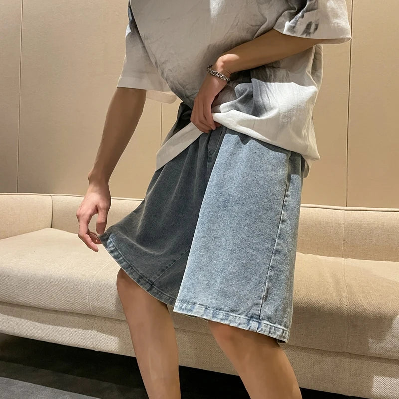Threebooy  Korean Style Summer Men's Black Wide Leg Denim Shorts 2023 New Fashion Casual Baggy Short Jeans Male Brand Clothes