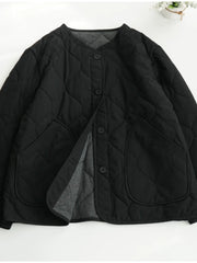 Threebooy Lightweight Long Sleeved Padded Jacket for Men Women Loose Casual Japanese Retro Single Breasted Clip on Cotton Short Parkas