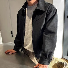 Threebooy Elegant Solid Brown Coat Men's Spring Autumn High-end Loose Lapel Plush Top Winter New Zipper Short Jacket Vintage Streetwear