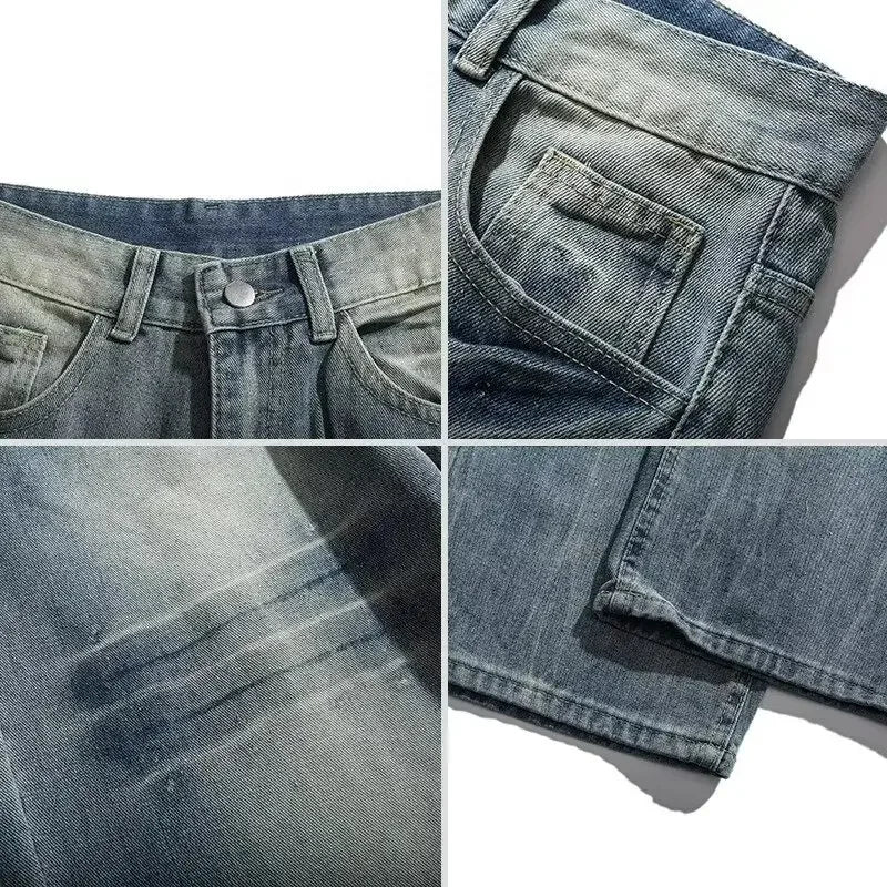 Threebooy Crack Baggy Jeans Man Pants Y2k Harajuku High Street Vintage Washed Straight Denim Trousers 2025 New Punk Goth Jeans For Man