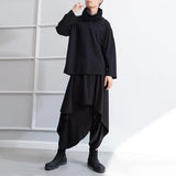 Threebooy Mens Casual Irregular Loose Wide-Leg Pants 2024 New Genderless Personality Dark Style Retro Solid Color Nine-Point Pants Unisex