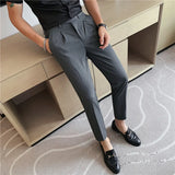 Threebooy New Style Men Business Casual Dress Pants Men Belt Design Slim Trousers Formal Office Social Wedding Party Dress Suit Pant