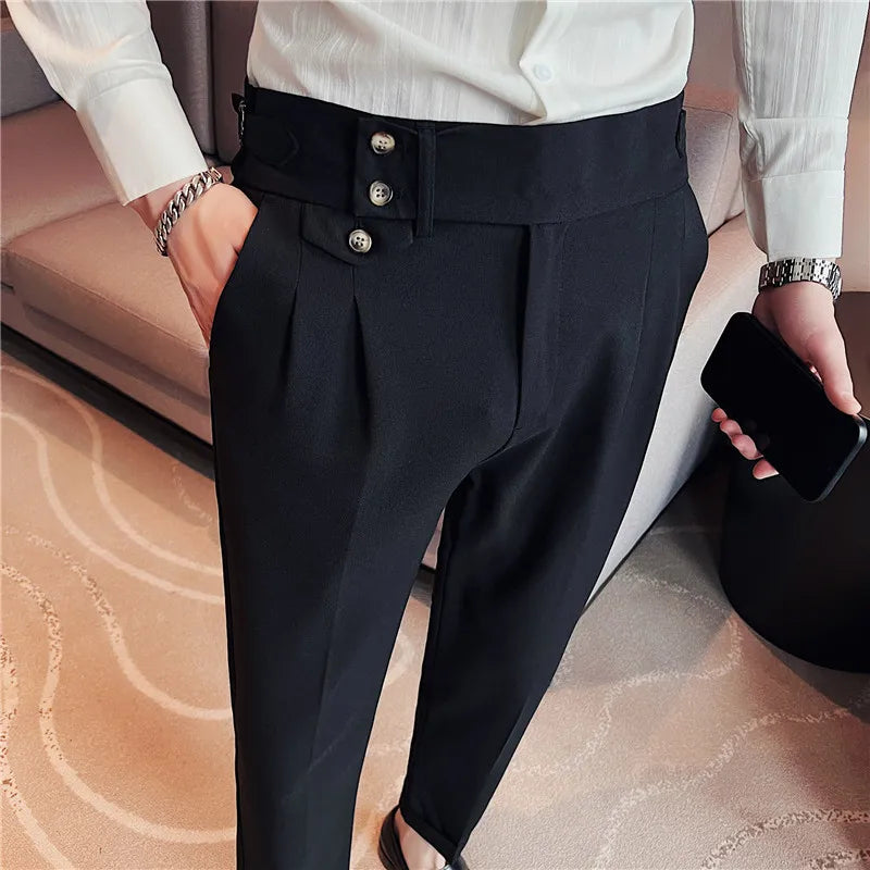 Threebooy Men's High-quality Suit Trousers/Male Slim Fit High Waist Business Casual Pants/Man Solid Color Business Pants 36