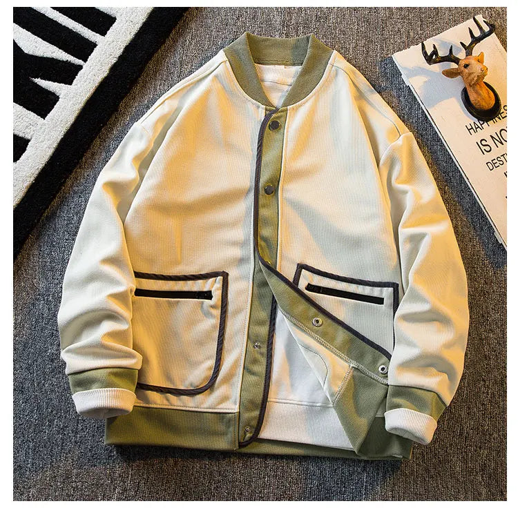 Threebooy Preppy Jacket Mature Contrasting Color Splicing Cardigan Knitted Sweater Jacket Men's Knitted Sweater Baseball Uniform
