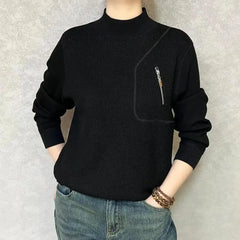 Threebooy  High Street Men Solid Long Sleeve Winter Sweaters Casual Chic All-match Half High Collar Bright Line Decoration Knit Pullovers